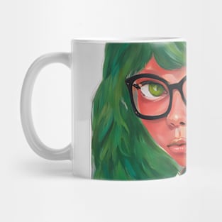 Green Haired Animated Girl With Glassed Artwork Mug